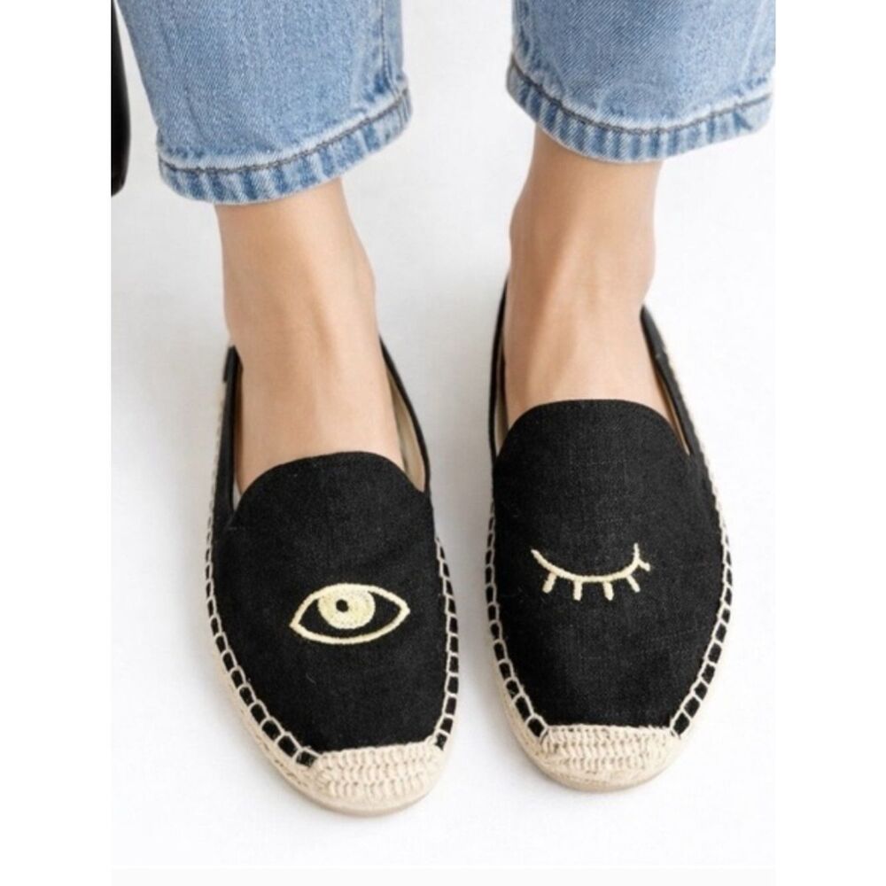Soludos Black Eye-Embroidered Espadrilles - Women's Slip-On Flats